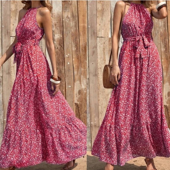 Boho floral print halter maxi dress - Picture 2 of 4